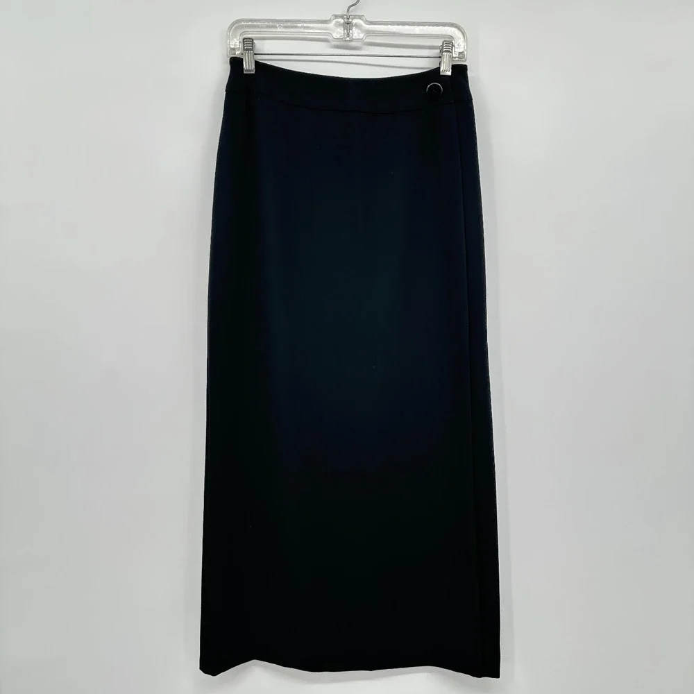 Vintage Dana Buchman Maxi Skirt Size 8‎ Black Wrap Lined Neutral Quiet Luxury